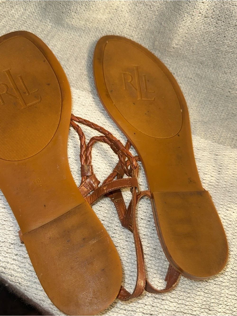 Ralph Lauren Tan Braided Leather Lace-Up Sandals